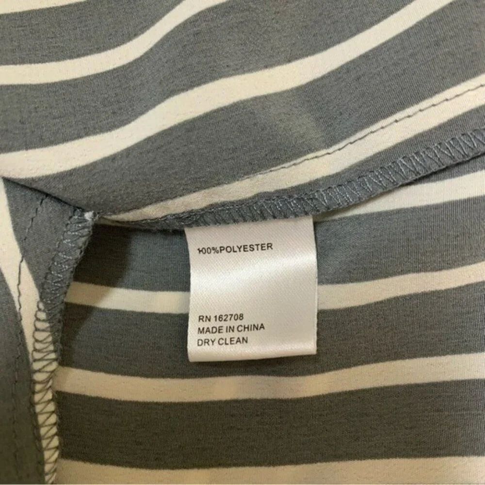 LDT Striped Balloon Sleeve Tunic‎ Dress Gray White Modest Chic Oversized 12